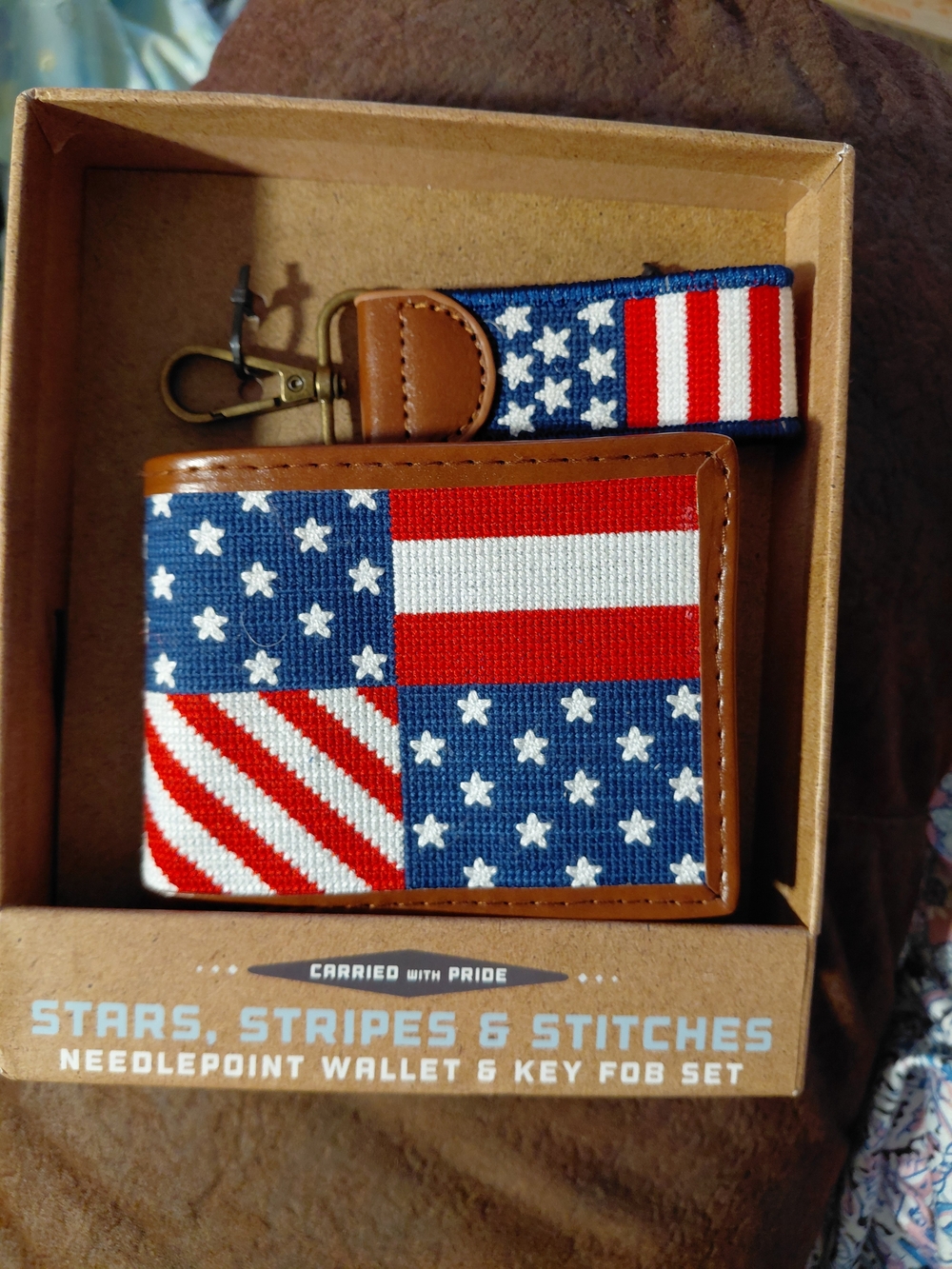 Needlepoint Stars & Stripes Wallet and Key Fob Set - Red, White & Blue